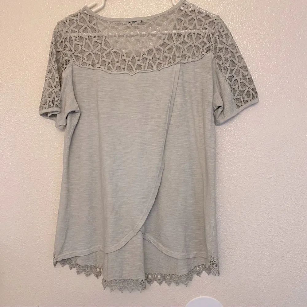 Elena Baldi gray wrapped back short sleeve Made in Italy Lace blouse -L